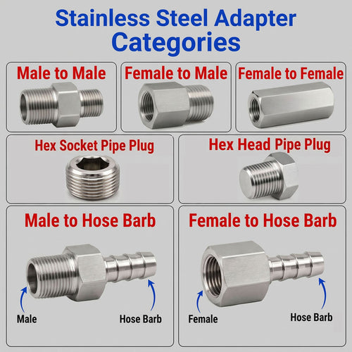 Stainless steel 1/2 inch NPT female to BSP G 1/4 inch female sensor adaptor fitting for motorcycle or plumbing applications.