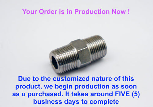 Stainless steel 1/4 inch NPT male to BSP G 1/2 inch male sensor adaptor fitting for conversion applications.