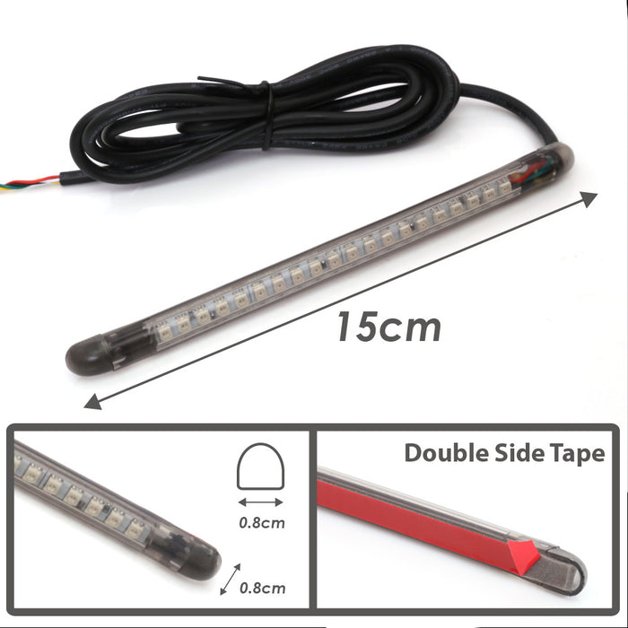 15cm MC Motoparts AMP-Z LED rear signal light strip with smoke cover, used as turn signal and brake light for motorcycles.
