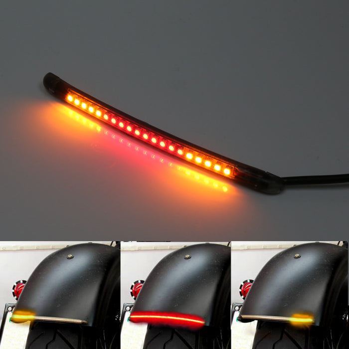 15cm MC Motoparts AMP-Z rear LED turn signal brake light strip with smoke cover, signal light strip for motorcycle safety.