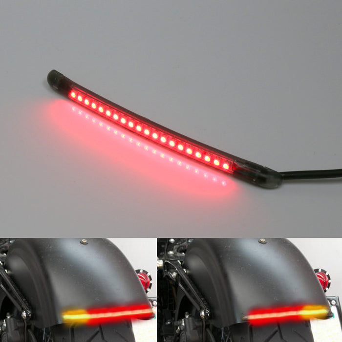 MC Motoparts AMP-Z Rear LED Signal Light Strip with smoke cover, 15cm brake and turn signal light for motorcycles.