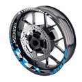 Three-stripe geometric motorcycle wheel rim stickers for 17-inch front and rear wheels by StickerBao, racing style decals.