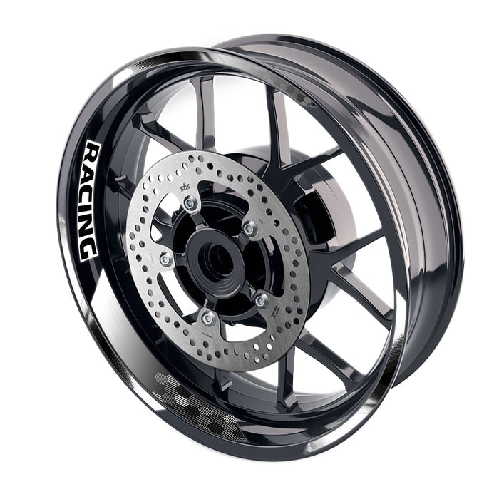 17-inch motorcycle wheel rim stickers with racing hexagonal design, featuring three stripes for front and rear wheel decals.