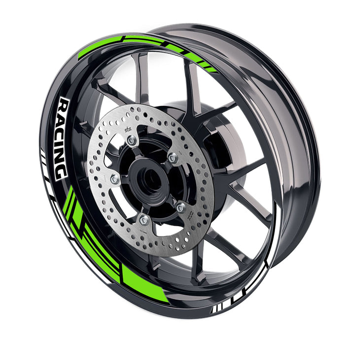 StickerBao 17-inch motorcycle wheel rim stickers with racing stripes for front and rear wheels, durable wheel decals for sport bikes.