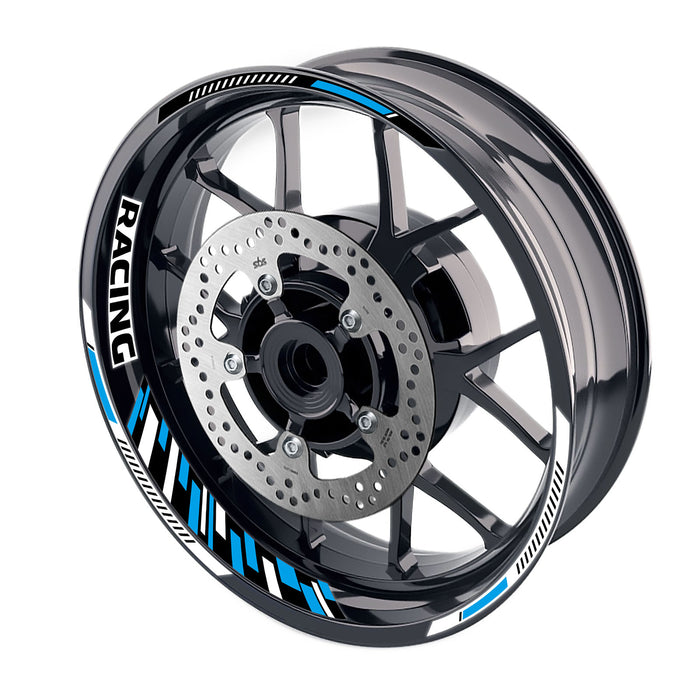 StickerBao 17-inch motorcycle wheel rim sticker with racing piano stripes for front and rear wheels, adds sporty flair.