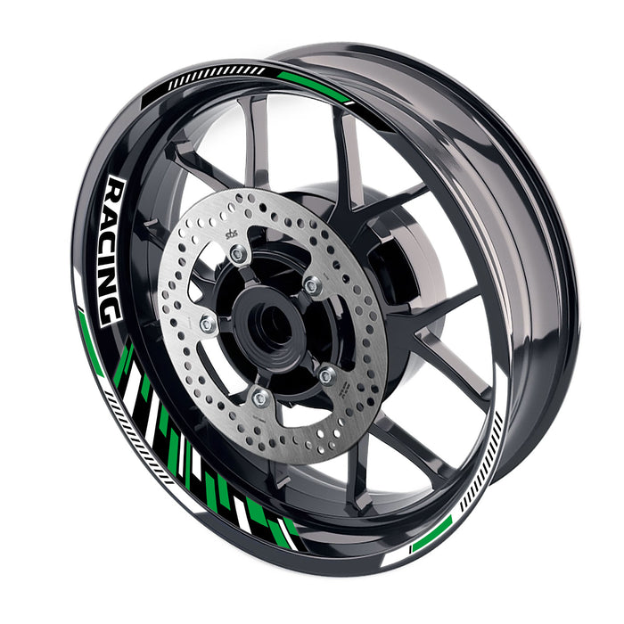 17 inch motorcycle wheel rim stickers with racing piano stripes for front and rear wheels, by StickerBao.