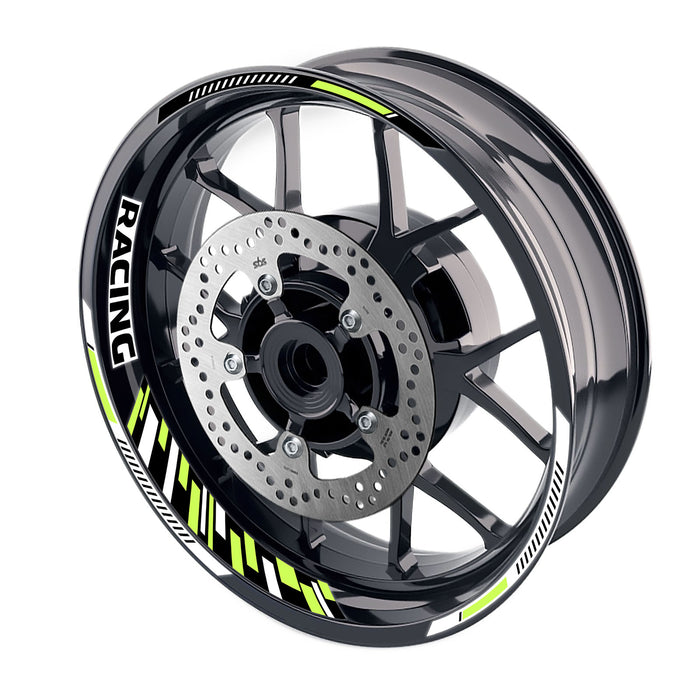 17-inch motorcycle wheel rim stickers with racing piano stripes for front and rear wheels by StickerBao.