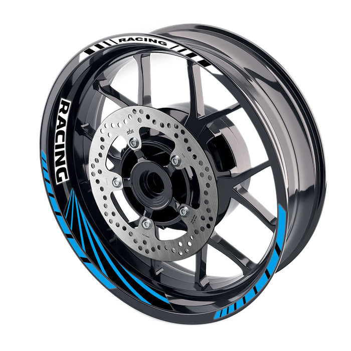 17-inch motorcycle wheel rim stickers with racing stripes, front and rear wheel decal set by StickerBao.