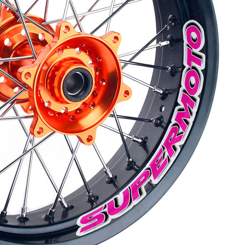 17 inch SUPERMOTO inner rim vinyl sticker for Yamaha WR250R, YZ250F, YZ450F, with StickerBao branding and bold design.
