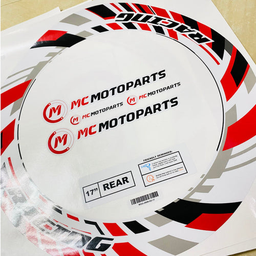 Red 17-inch wheel rim protection sticker set for MV Agusta, Triumph, Kawasaki motorcycles by StickerBao.