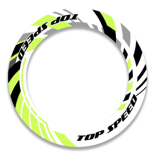 Set of 17-inch Kawasaki, Honda, Yamaha wheel rim protection stickers and decals by StickerBao, showing front and rear wheel decals.