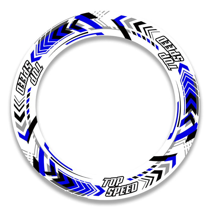 Set of 17-inch Yamaha, Suzuki, Aprilia wheel rim protection stickers with front and rear decals by StickerBao, featuring bold design.