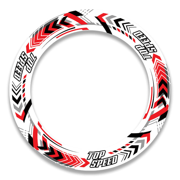Yamaha, Suzuki, Aprilia 17-inch wheel rim protection stickers set by StickerBao with front and rear wheel decals on a motorcycle rim