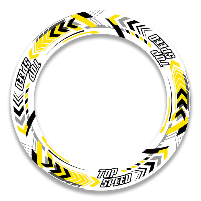 Set of 17-inch Yamaha, Suzuki, Aprilia wheel rim protection stickers and decals by StickerBao, showing front and rear wheel designs.