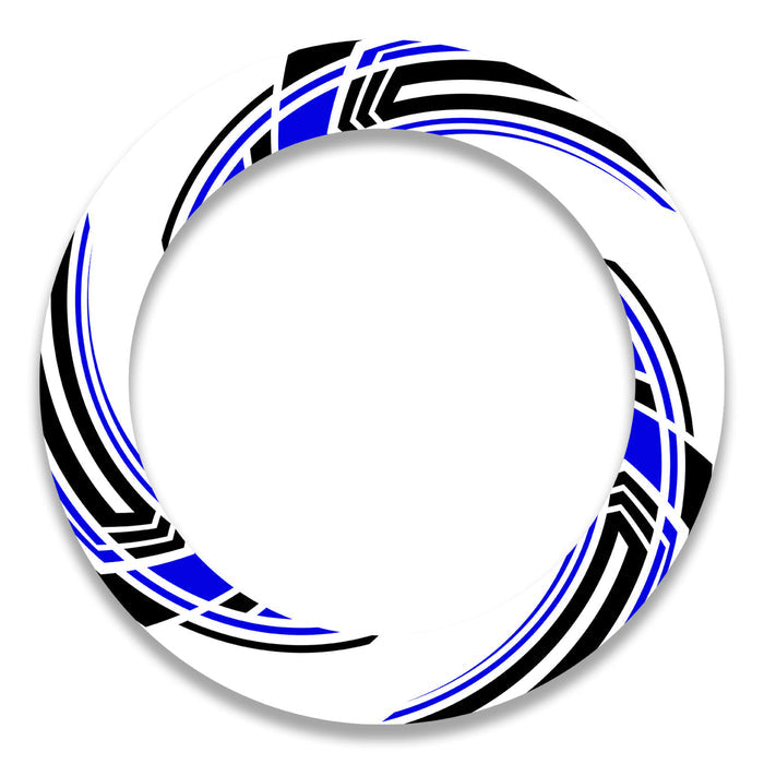 Set of 17-inch wheel rim protection stickers for Suzuki, Aprilia, BMW motorcycles, featuring black and silver decal designs.
