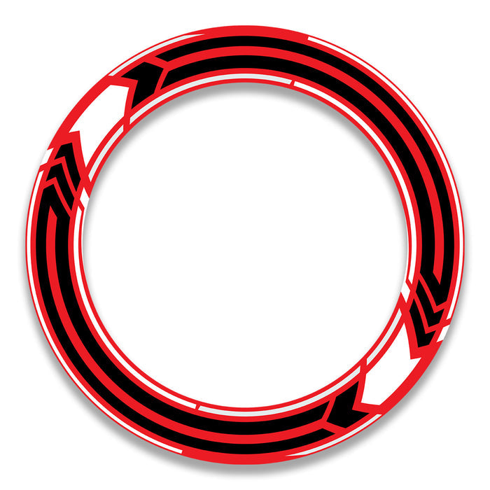 17-inch Ducati, MV Agusta, Triumph wheel rim protection stickers set, front and rear wheel decals, black and red design.