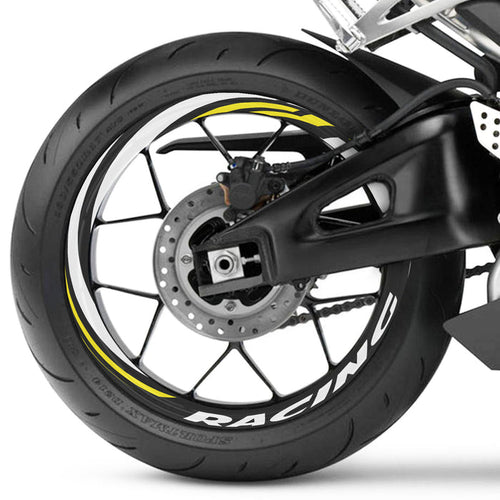 17-inch wheel rim protection sticker set by StickerBao for Triumph, Kawasaki, Honda motorcycles, featuring front and rear wheel decals.