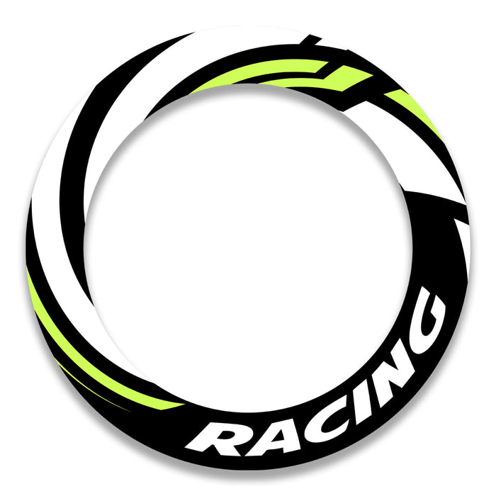 Set of 17-inch wheel rim protection stickers for Triumph, Kawasaki, Honda bikes, featuring stylish decals for front and rear wheels.