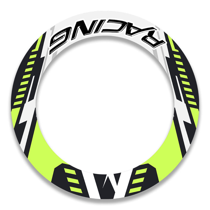 Set of 17-inch wheel rim protection stickers for Honda, Yamaha, Suzuki, featuring stylish decals for front and rear wheels.