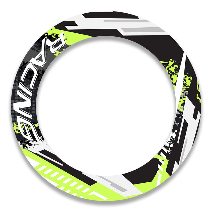 17-inch front and rear wheel rim protection sticker set for Suzuki, Aprilia, BMW, by StickerBao, featuring black and silver decal designs.