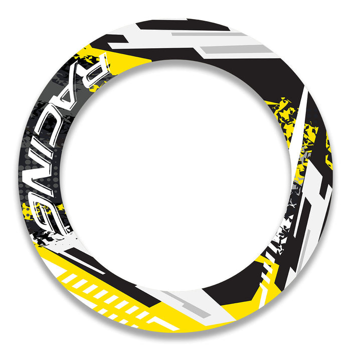 StickerBao 17-inch wheel rim protection sticker set for Suzuki, Aprilia, BMW, featuring front and rear wheel decals on a motorcycle.
