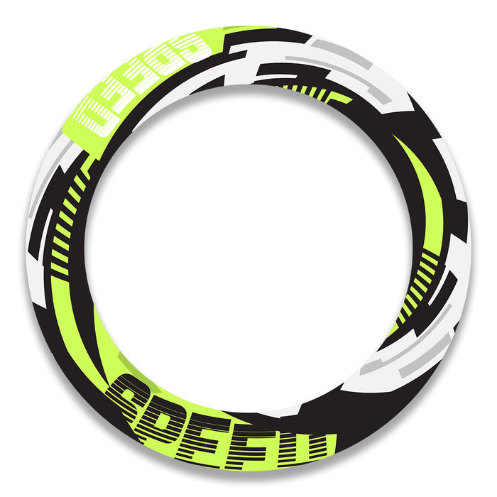 Set of 17-inch wheel rim protection stickers and decals for Triumph, Kawasaki, Honda motorcycles by StickerBao, front and rear wheels.