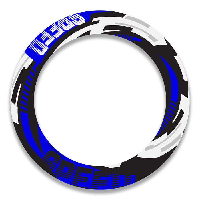 Stylish 17-inch wheel rim protection sticker set for Triumph, Kawasaki, Honda motorcycles with vibrant blue decals by StickerBao.