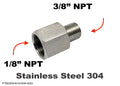 Stainless steel 1/8 inch NPT female to 3/8 inch NPT male sensor adaptor fitting for conversion by MC Motoparts