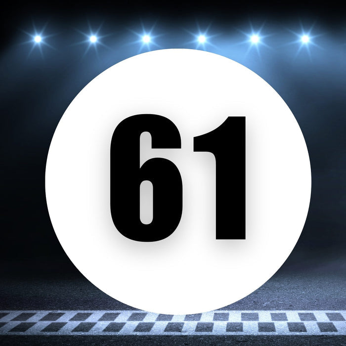 Two white circle racing number magnets with the number 61, 8 to 18 inches, designed for race cars by StickerBao.