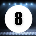 Two white race car circle magnets with the number 8, sized 8 to 18 inches, on a white background, by StickerBao.