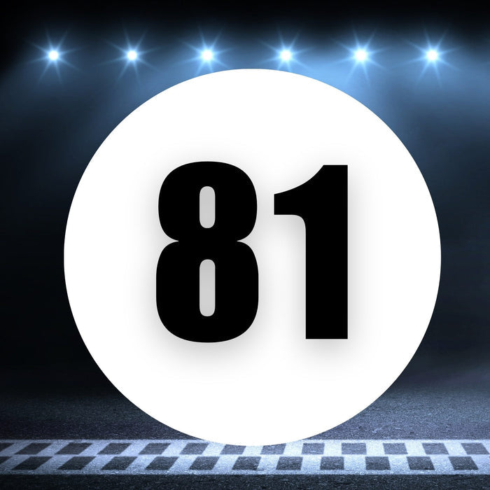 Set of two white race car circle magnets with number 81 in black, 8 to 18 inches, for vehicle decoration or racing event use.