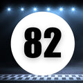 Two white race car circle magnets with the number 82, 8 to 18 inches, on a white background, by StickerBao.