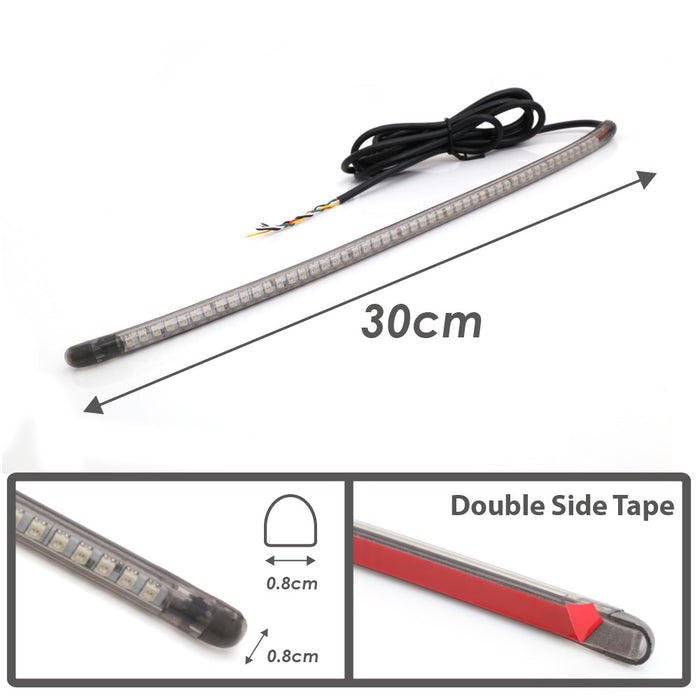 30cm MC Motoparts AMP-Z LED rear turn signal brake light strip, red and yellow LED signal light strip for motorcycle safety.