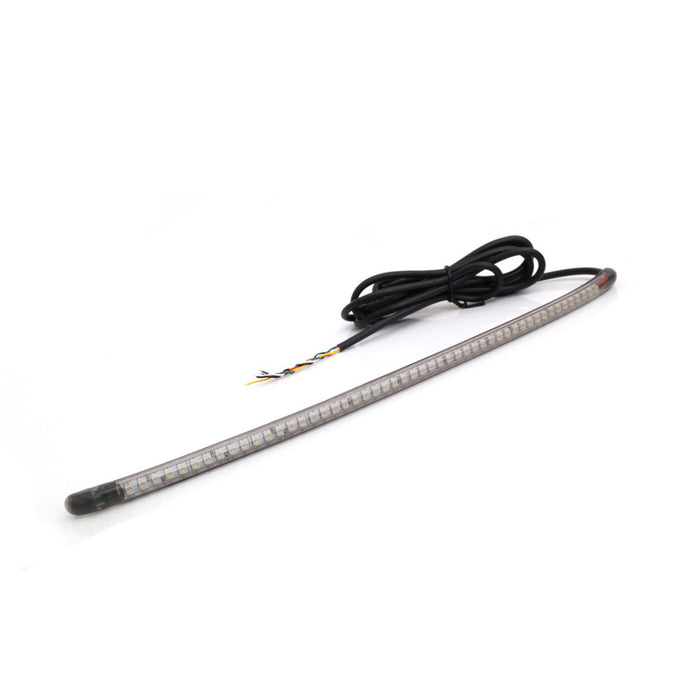 30cm MC Motoparts AMP-Z rear LED turn signal and brake light strip with red and yellow LEDs, mounted on a vehicle.