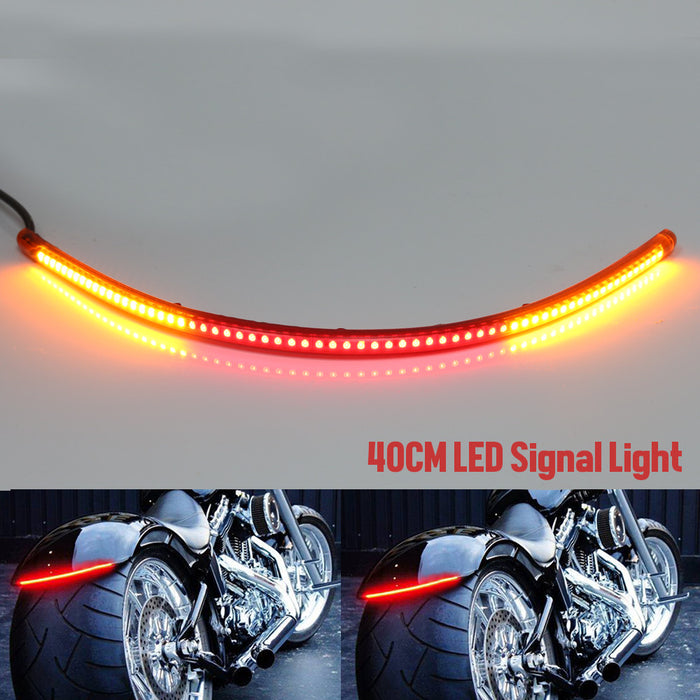 Red and yellow 40cm LED rear signal and brake light strip by MC Motoparts, designed for motorcycle safety and visibility.