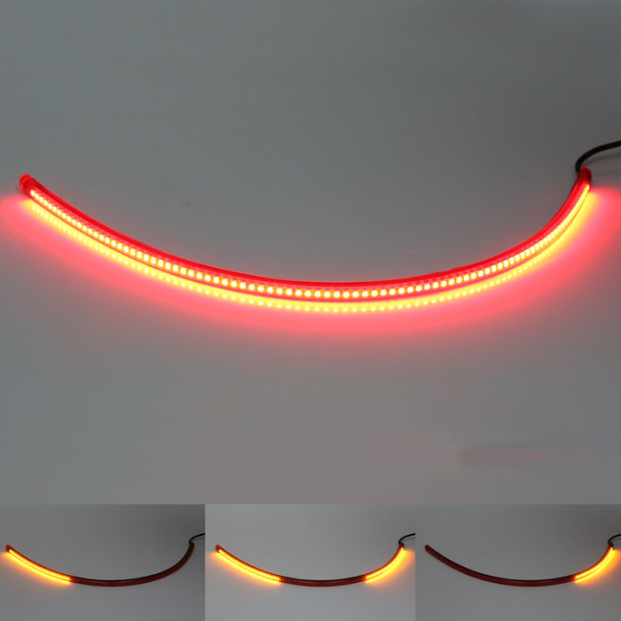 50cm MC Motoparts AMP-Z rear LED turn signal brake light strip showing red and yellow LED sections on a vehicle