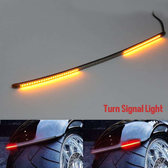 50cm MC Motoparts AMP-Z rear LED turn signal and brake light strip showing red and yellow LED lights on a motorcycle.