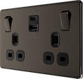 BG FBN22UAC45B Screwless Flatplate Black Nickel Double Switched Single Pole Socket with USB A+C (45W)