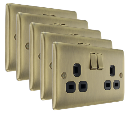 BG NAB22B Nexus Metal Antique Brass Double Socket w/ Black Inserts - Pack of 5