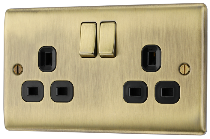 BG NAB22B Nexus Metal Antique Brass Double Socket w/ Black Inserts - Pack of 5