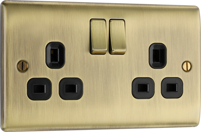 BG NAB22B Nexus Metal Antique Brass Double Socket w/ Black Inserts