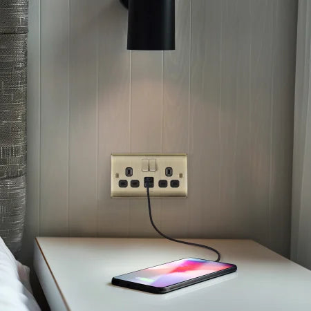 BG NAB22UAC12B Nexus Metal Antique Brass Double Switched Socket, with USB A + C (12W)