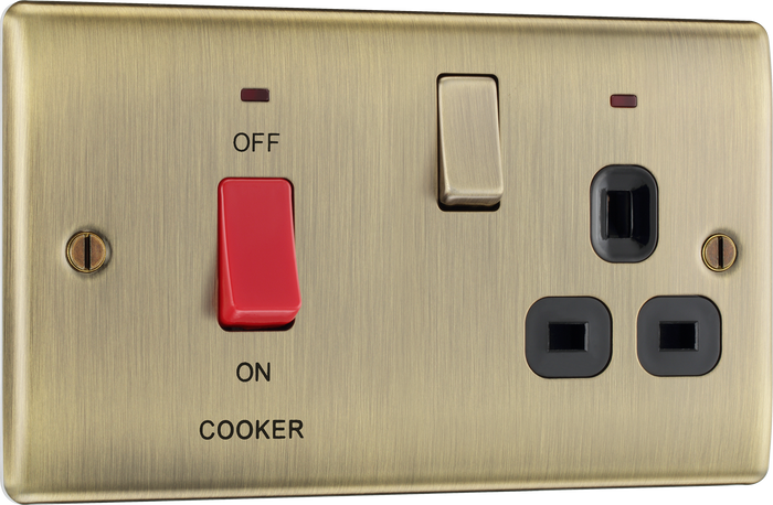BG NAB70B Nexus Metal Antique Brass 45A double pole, with switched socket and indicators
