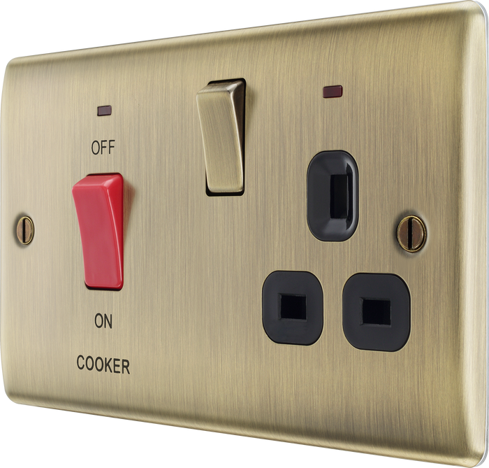 BG NAB70B Nexus Metal Antique Brass 45A double pole, with switched socket and indicators