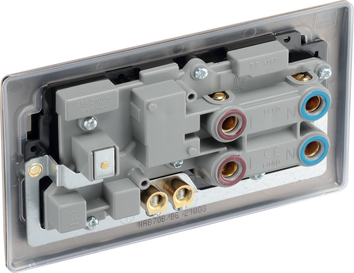 BG NAB70B Nexus Metal Antique Brass 45A double pole, with switched socket and indicators
