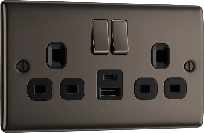 BG NBN22UAC12B Double switched single pole, with USB A + C (12W)
