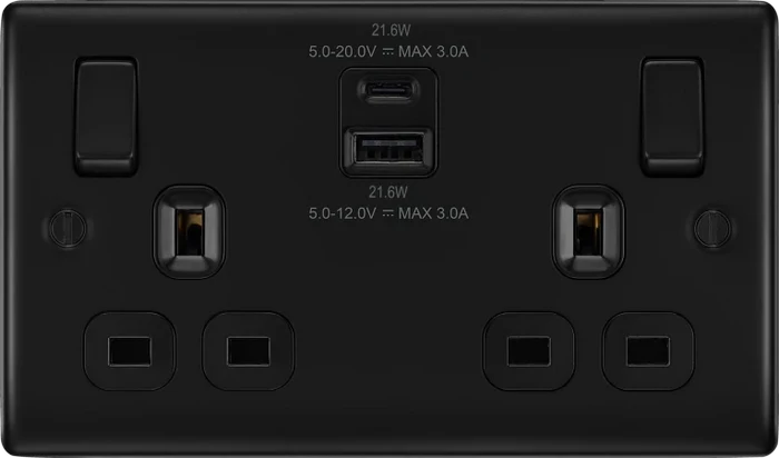 BG NFB22UAC22B Double switched single pole, with USB A + C (22W)