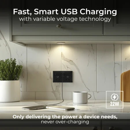 BG NFB22UAC22B Double switched single pole, with USB A + C (22W)