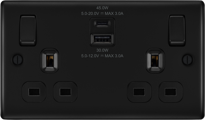 BG NFB22UAC45B Double Switched Single Pole Socket, with USB A + C (45W)