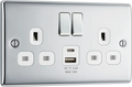BG NPC22UAC12W Double switched single pole, with USB A + C (12W)
